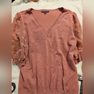 Women's Pink V-Neck Top with Textured Sleeves